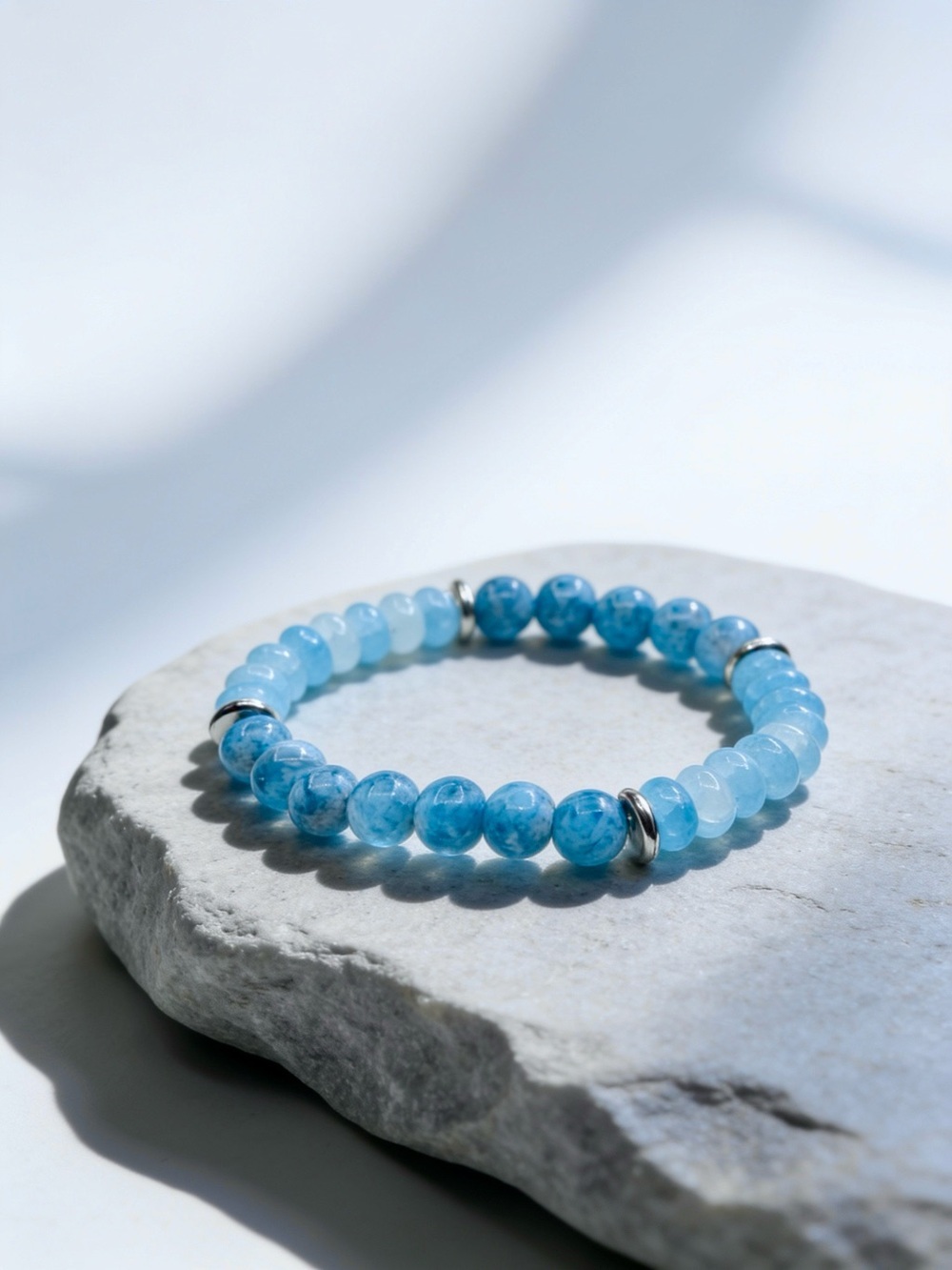 Blue Beaded Stretch Bracelet | Aqua & Ocean Blue Gemstone Style Beads
